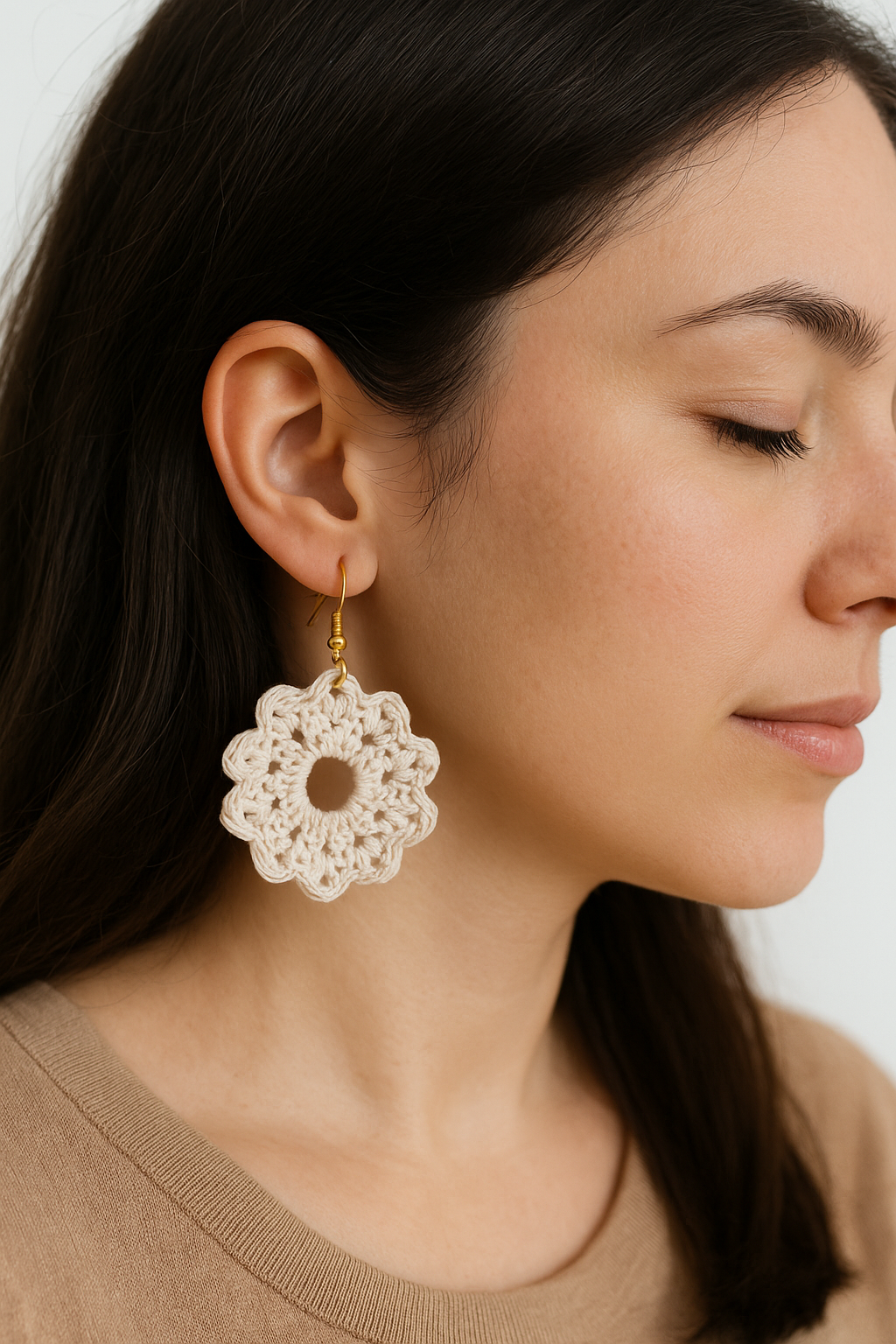 Beige Flower Dangle Earrings