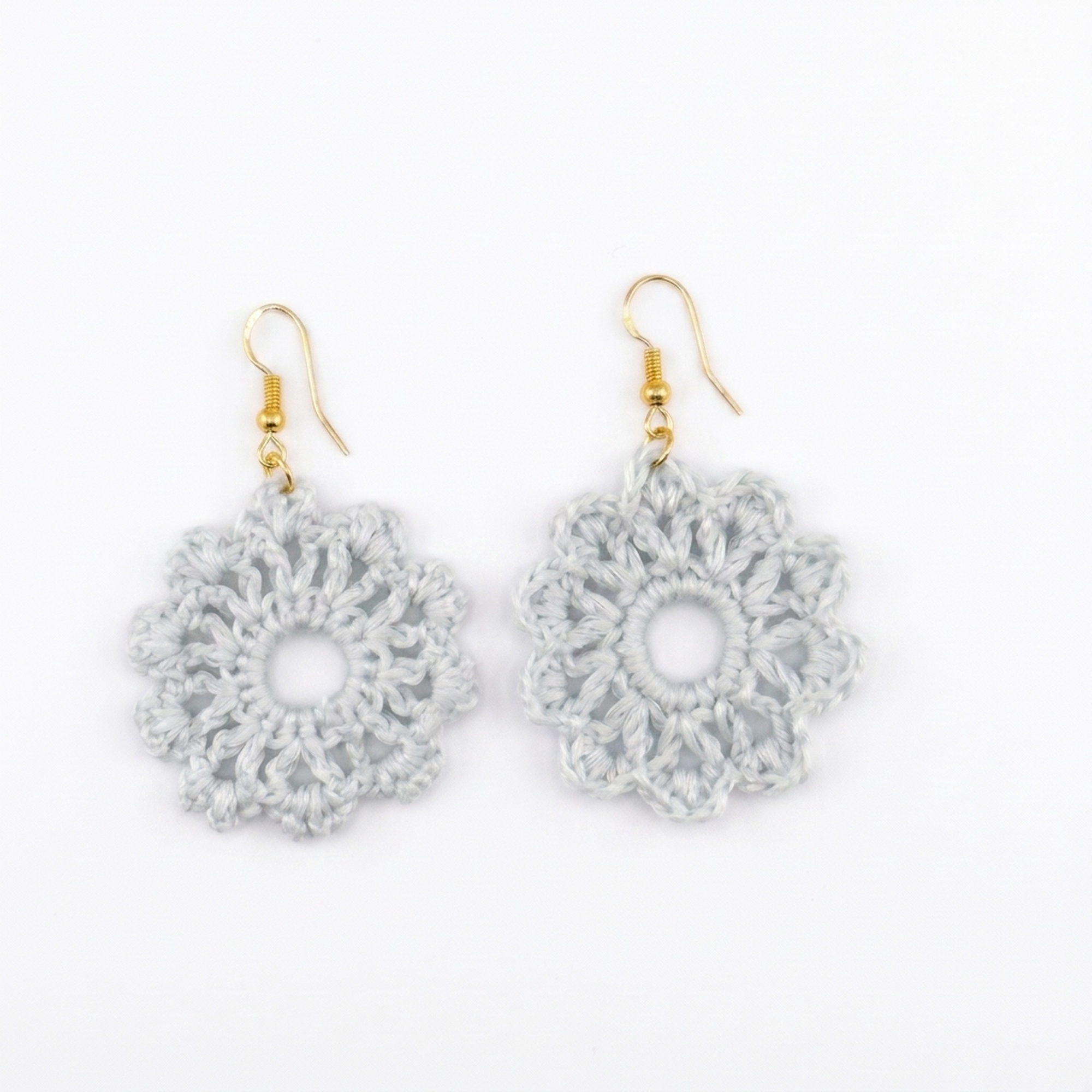 Sky Blue Crochet Flower Dangle Earrings